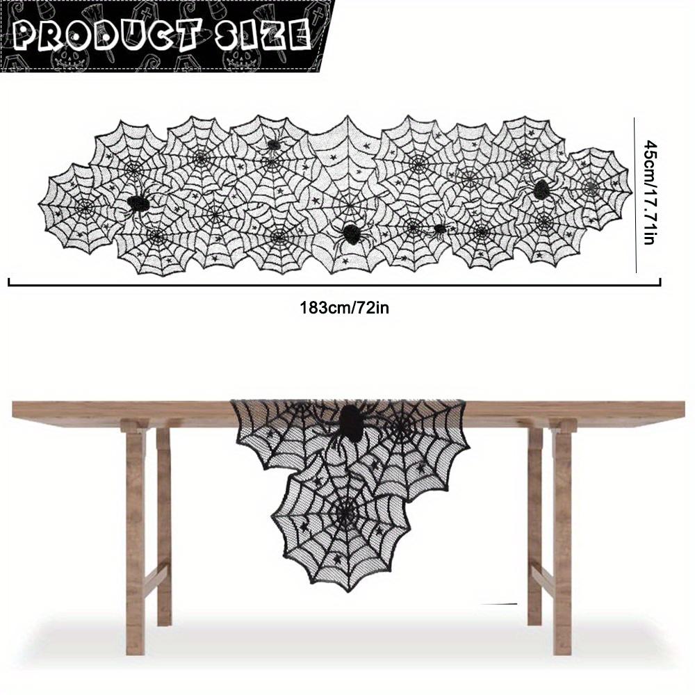1pc Table Runner with 16 Pack 3D Bats, Spider Web Black Lace Table Runner for Kitchen Dinner Table Party Decoration Indoor