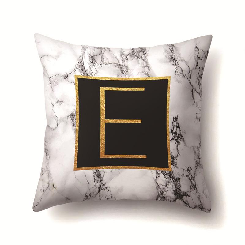 Polyester Pillowcase Home Printed Marble Black Gold Pillowcase 26 English Letter Cushion Cover