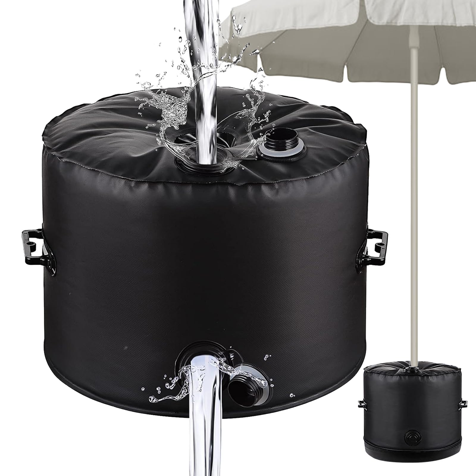 Tefola Parasol Base Stand, 40L Water-Filled, Foldable, 44cm Diameter x 31cm Height, Black, with Handle