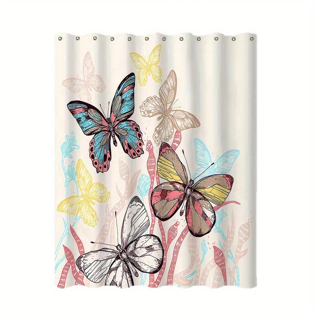 Vibrant Butterfly Shower Curtain HD Digital Print Polyester Fabric Waterproof Bathroom Decor with Eyelets Easy Hang Home Hotel