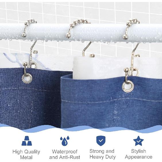 Shower Curtain Hooks, 12Pcs Shower Curtain Rings Rust Proof, Stepped Double Hook Shower Curtain Hooks, Easy Glide Metal Shower Hooks for Shower