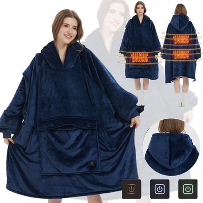 Warm Thick Heating Wearable Blanket Hoodie with Sleeves Pocket Oversized Sherpa Fleece Winter Hooded Blanket Sweatshirt for Home