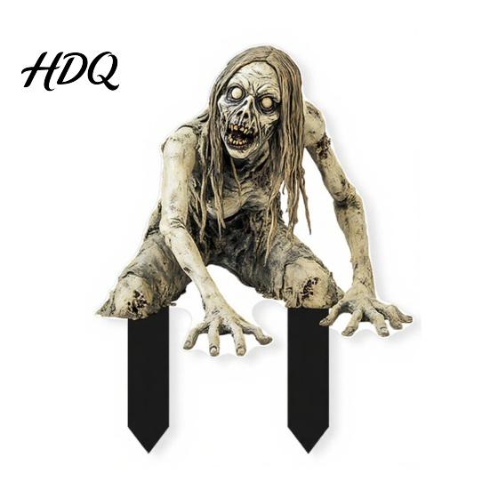 Strach na wróble Znak zewnętrzny Halloween Wbijany w ziemię do ogrodu Płaski 2D Straszny Zombie Ornament Upiorna Lalka Odporny na warunki atmosferyczne Podwórko A beige