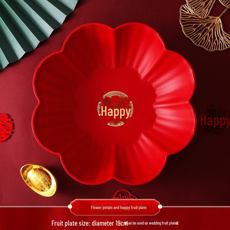 Bandeja redonda de plástico vermelho para frutas e doces para sala de estar ou mesa de centro