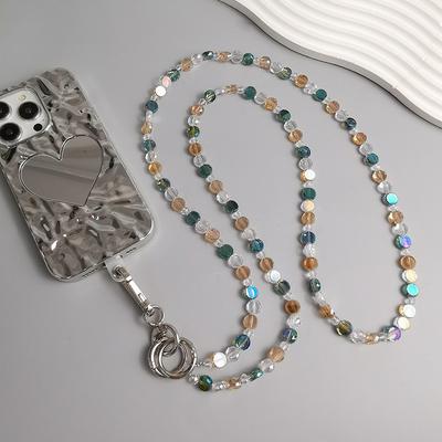 Mobile Phone Lanyard, Crossbody, Personalized Design, Diagonal Cross Chain, Instagram Style, Crystal Disc Lanyard, Pendant, Patterned Bead, Lanyard
