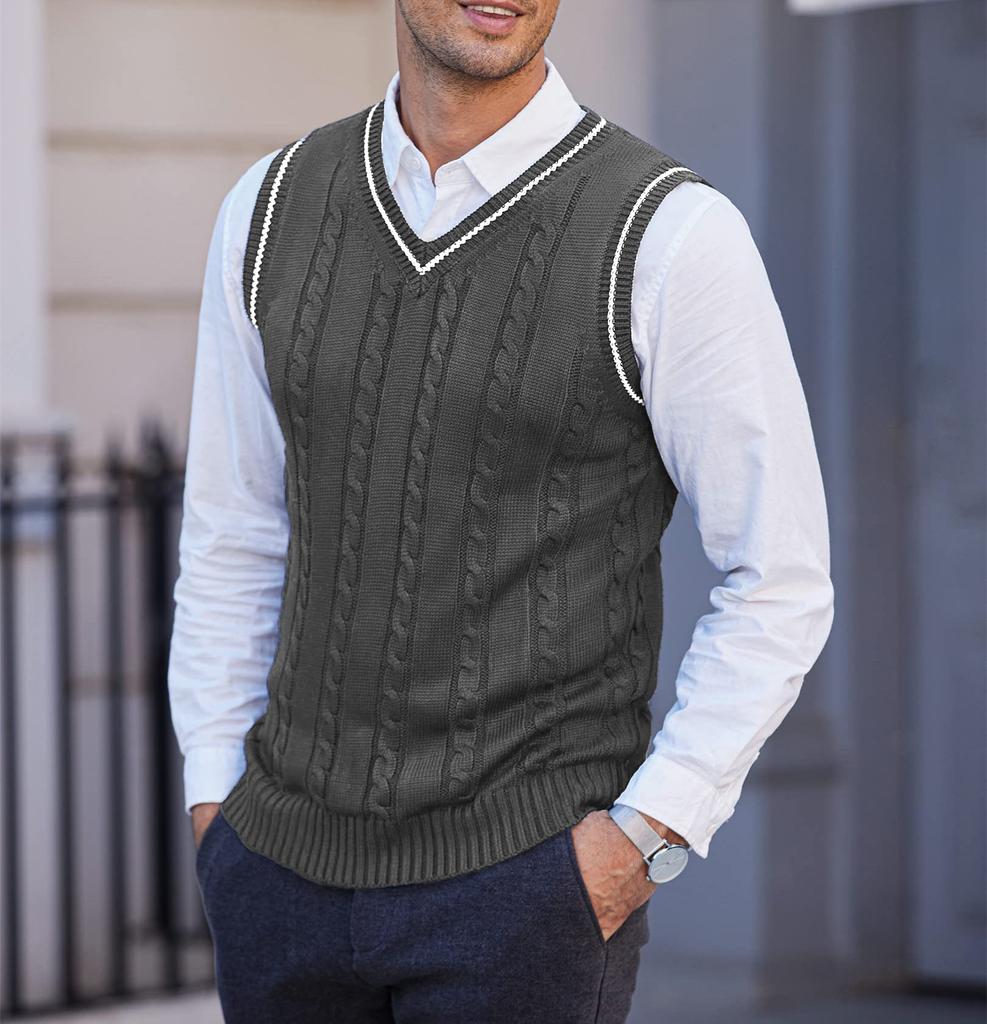 Men's Knitted Vest, Sleeveless, Casual V-neck, Thickened Waistcoat