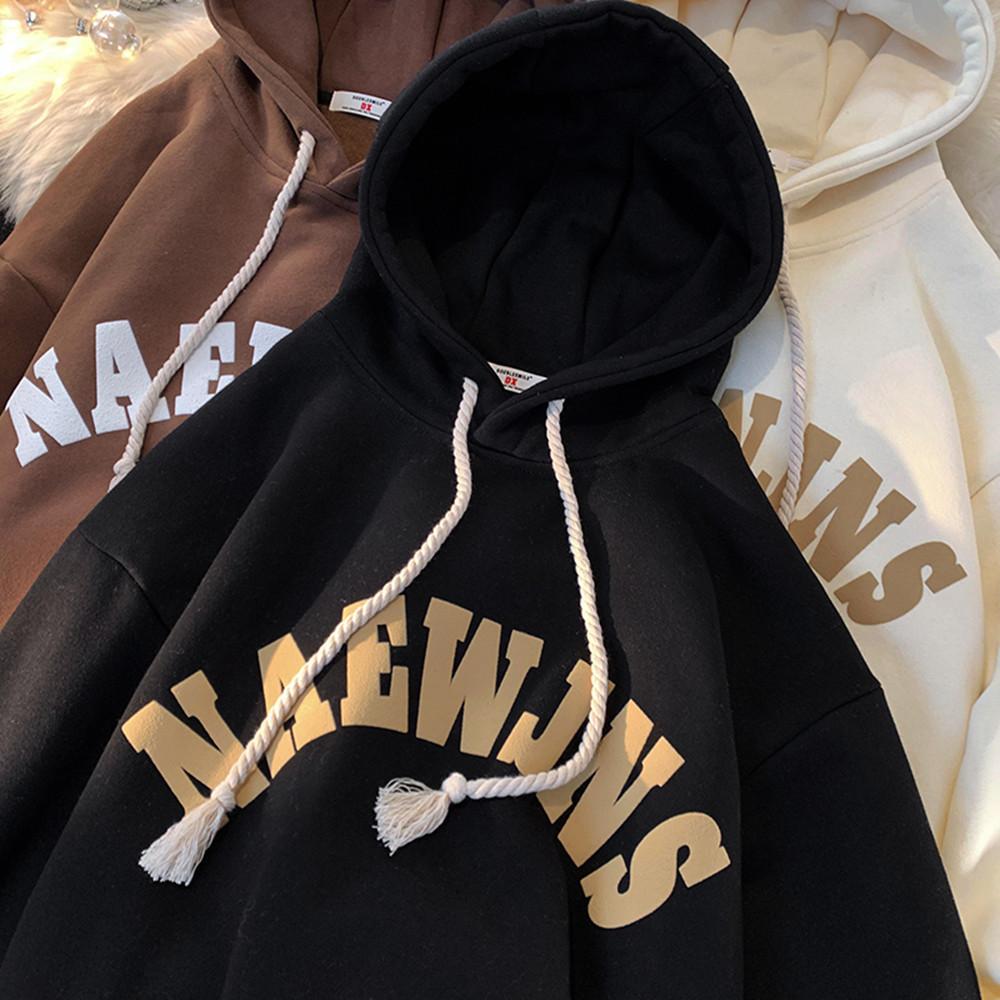 French Couple Sweatshirt for Male Students Autumn and Winter Thick Velvet American Style Heavy New Trendy Hooded Jacket