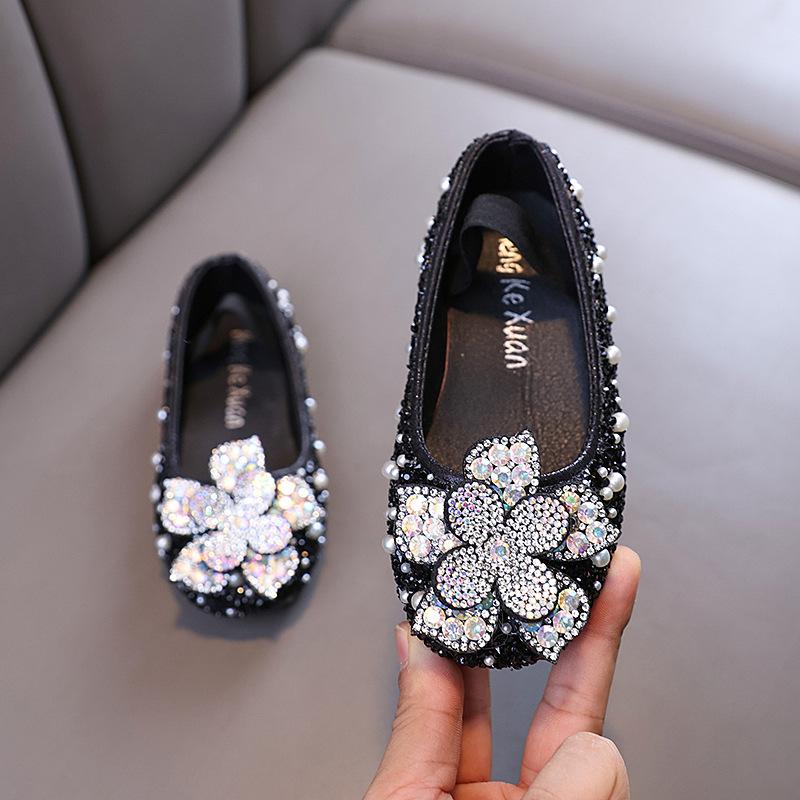 

Chic Children s Leather Shoes Sequins Rhinestone Girl Princess Shoes for Wedding Party Fashion Non-slip Loafer Kids Ballet Shoes 36