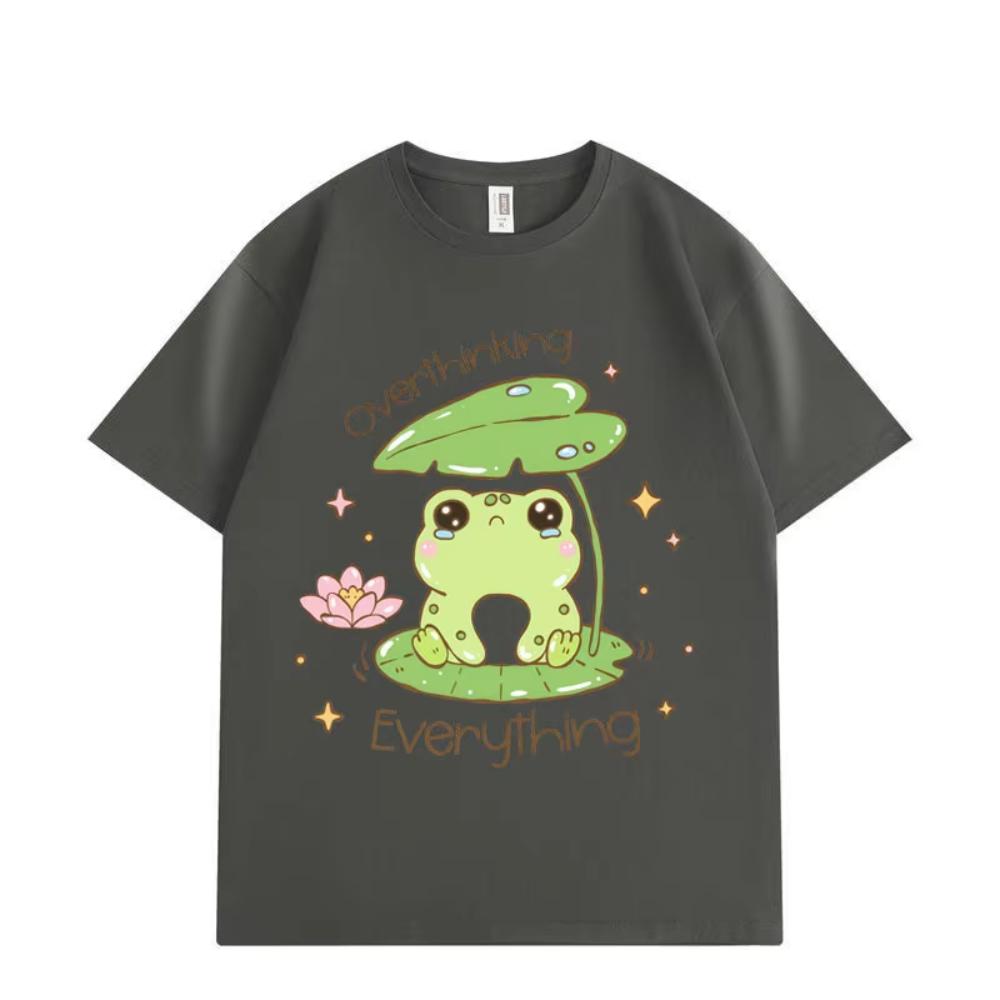 Overthinking Everything Frog Funny Meme T-shirts Fashion Kawaii Short Sleeve T-shirt Men Women Clothing Oversized T Shirt
