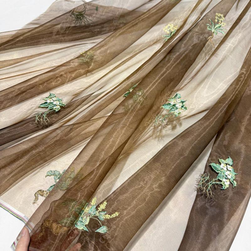 Herbal Medicine Pattern Embroidery Fabric for Sewing Hanfu Ancient Cheongsam Horse-face Pleated Skirt Clothing Designer Fabric