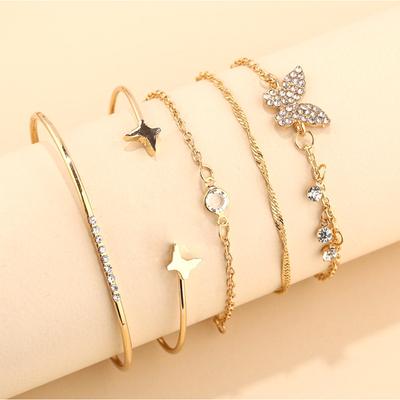 Daily Wear Stackable Women'S Bracelet Beach Vacation Style Fashionable Wedding Artificial Crystal Party Jewelry Gift Bracelet Series 5pcs/set