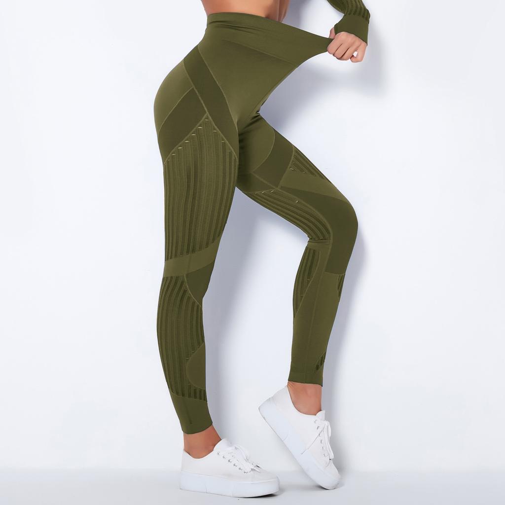 Seamless Yoga Pants with High Waist Mesh Holes To Lift The Buttocks and Elastic Tight Bodybuilding Bottoming and Shaping Exercise Pants