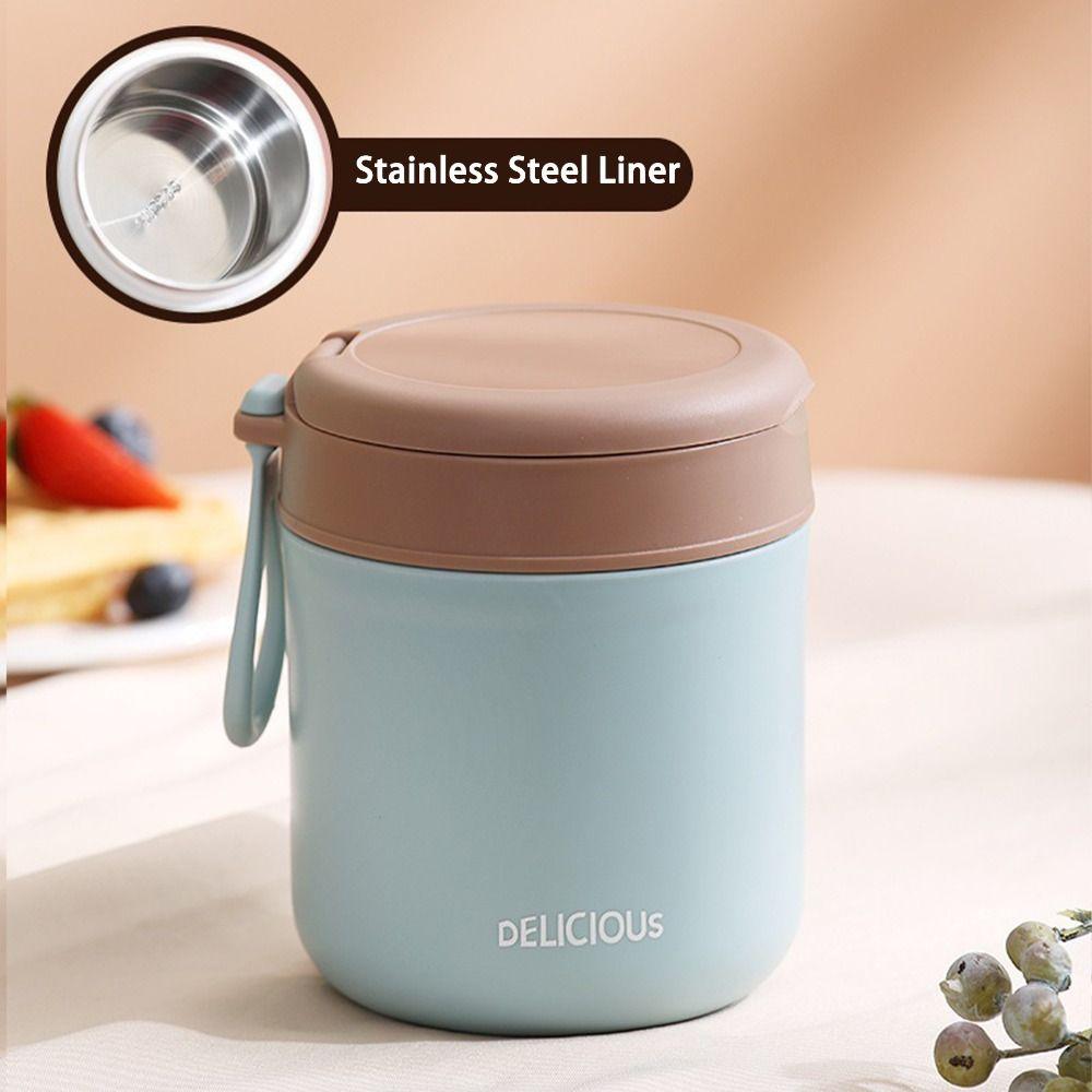 

Wide Mouth Insulated Breakfast Cup Porridge Cup 304 Stainless Steel Vacuum Insulated Soup Can with Spoon Sealed Soup Bowl PP Liner синий