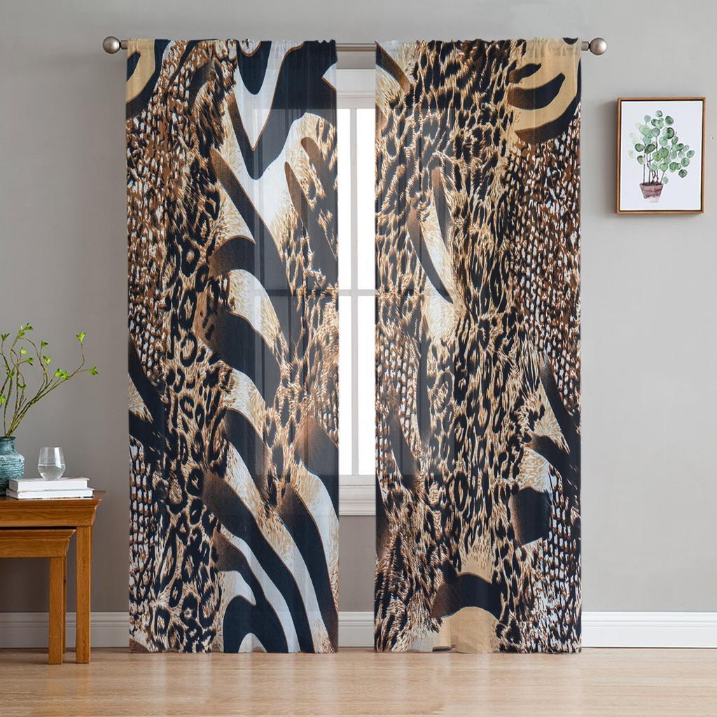Tiger Skin Texture Chiffon Sheer Curtains for Living Room Bedroom Home Decoration Window Voile Tulle Curtain Drapes