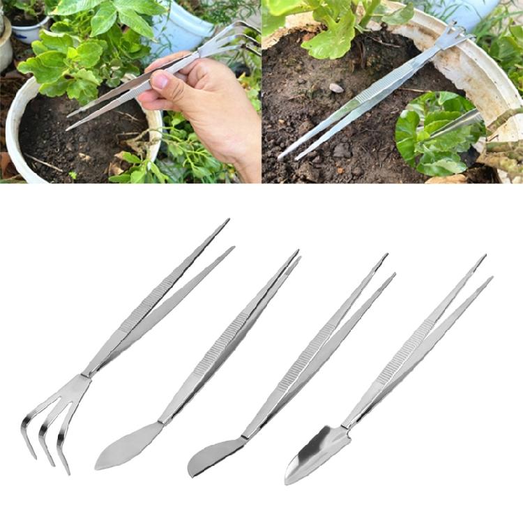 Stainless Steel Root Rake Loosen Soil Bonsai Tree Tweezers with Ergonomic Handle