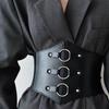 Women Corset Belt Metal O-Ring Heart-Ring Wide Elastic Waspie Waist Belt for Daily