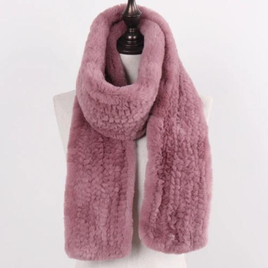 New Women Real Knitted Rex Rabbit Fur Scarf Fashion Luxury Brand Shawl Fur Scarves Solid Color Russian Winter Fur Neckerchief