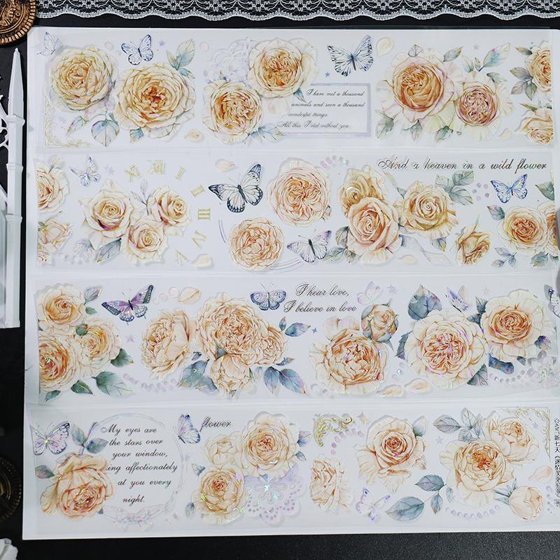 

Yellow Blue Rose Floral Shiny Journal Background PET Washi Tape