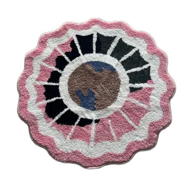 

Geographical World Map Round Tufted Rug Soft Thick Plush Educational Non-Slip Durable Easy Clean Kid Friendly Global Decor 90X90 cm розовый