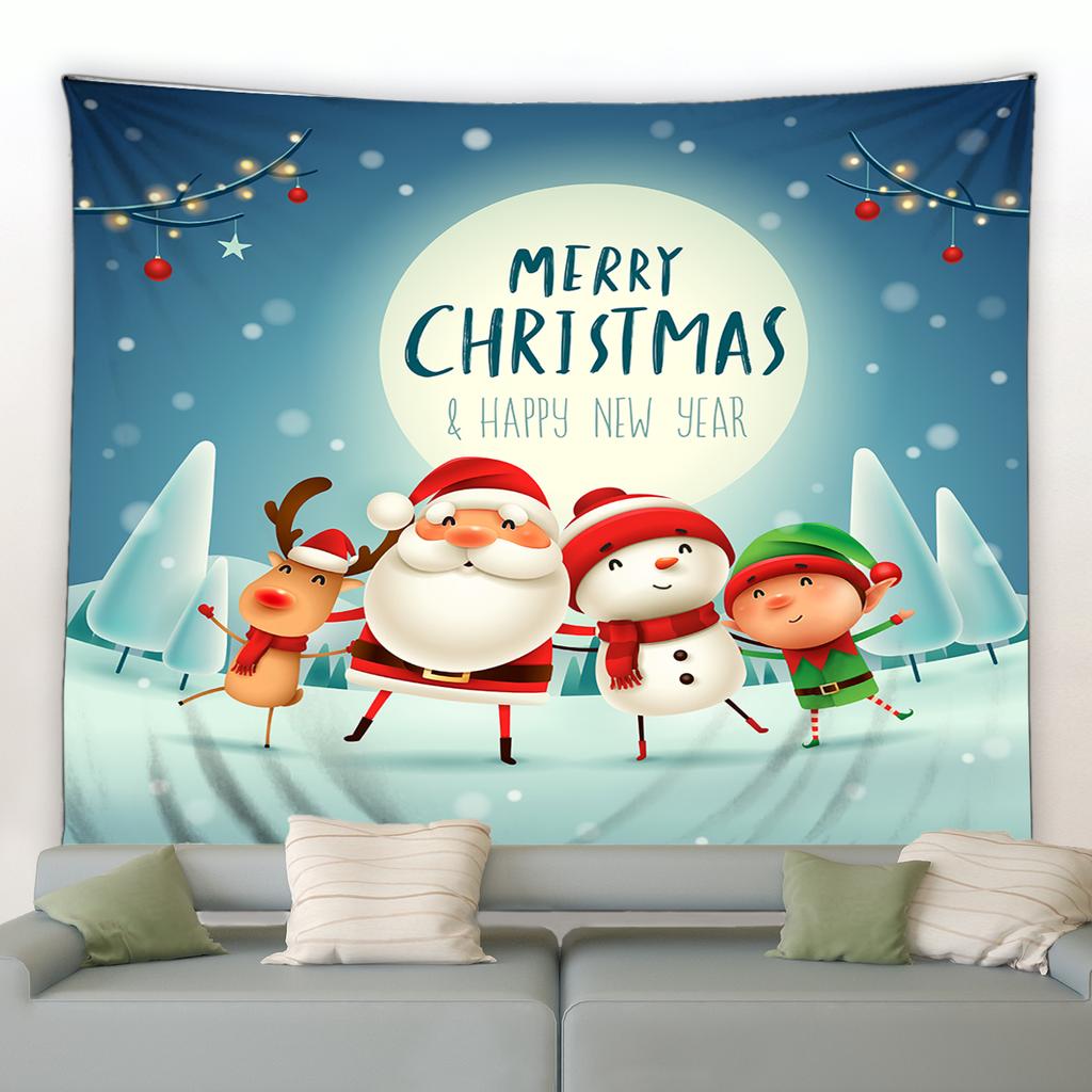 Cute Snowman Elk Tapestry Cartoon Santa Claus Merry Christmas Wall Hanging Holiday New Year Living Room Bedroom