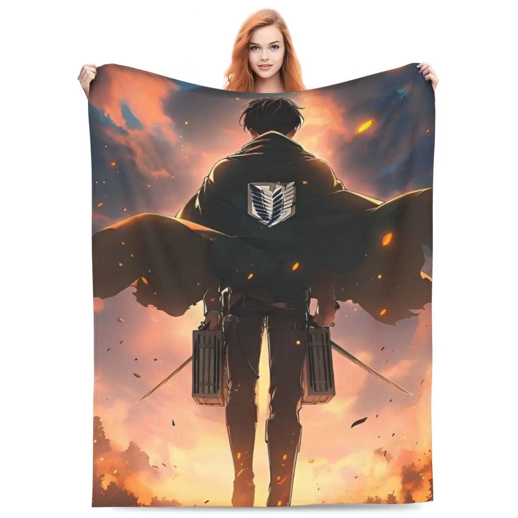 Attack On Titan Anime Manga Fleece Throw Blankets Action Blanket for Bedding Travel Lightweight Thin Bedroom Quilt
