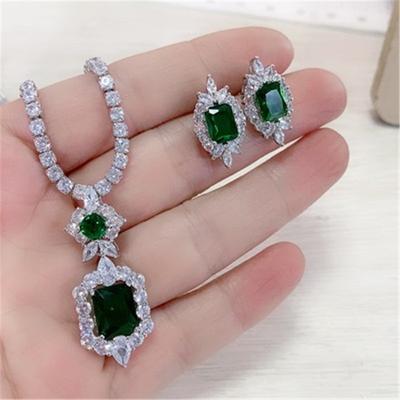 Women's Jewelry Set S925 Created Emerald Gemstone Earrings Sparkling Necklace Classic High Jewelry Mother's Day