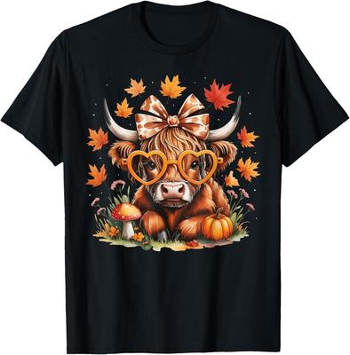 Jesień Krowa Wyżynna Dynia Kokarda Święto Dziękczynienia Jesień Dziewczyna Kobiety T-Shirt