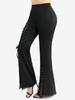 Rosegal Plus Size Lace Trim Lace-up Split Pockets Solid Flare Pants