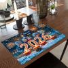 6PC Flat Printing Placemat Wishing You A Bright and Cheerful New Year 2026 Daily Dining Decoration Party Tableware