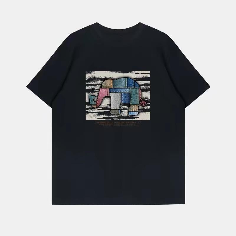 ZAZOMDE Unisex Patchwork Elephant Graphic T Shirt Summer Cotton Crewneck Short Sleeve Loose Vintage Streetwear Casual Tee Tops