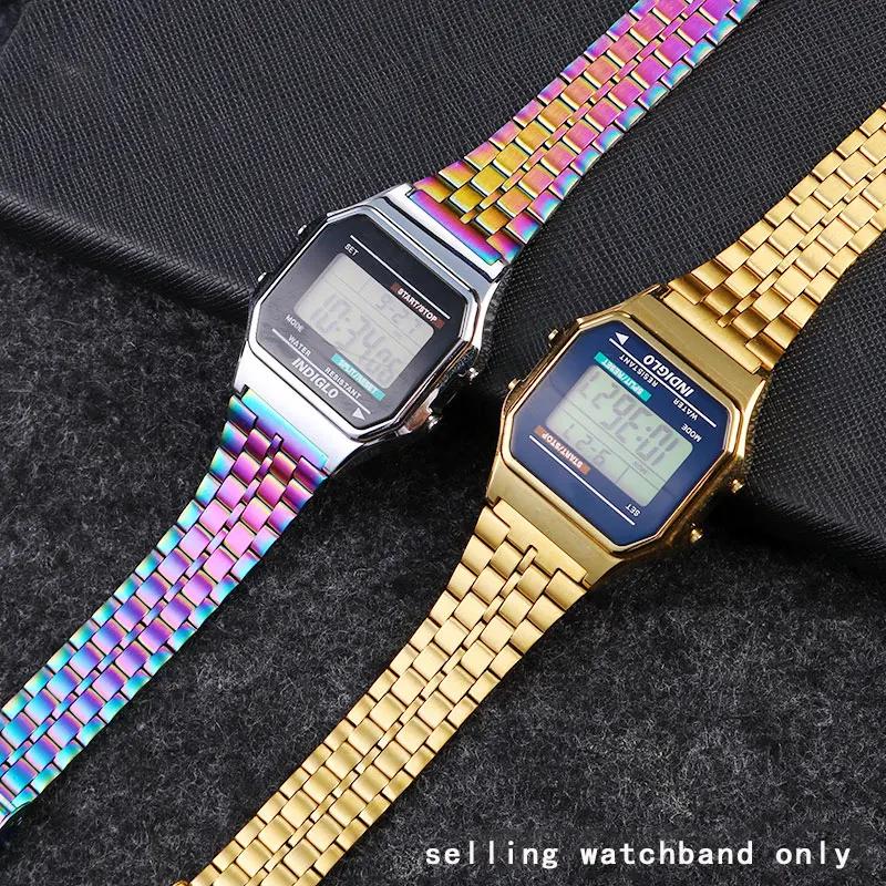 For Casio A158 / A159 / A168 /A169 /B650 /AQ230/ 700 Classic Small Square Silver Block Metal Strap Fine Steel Watchband 18mm
