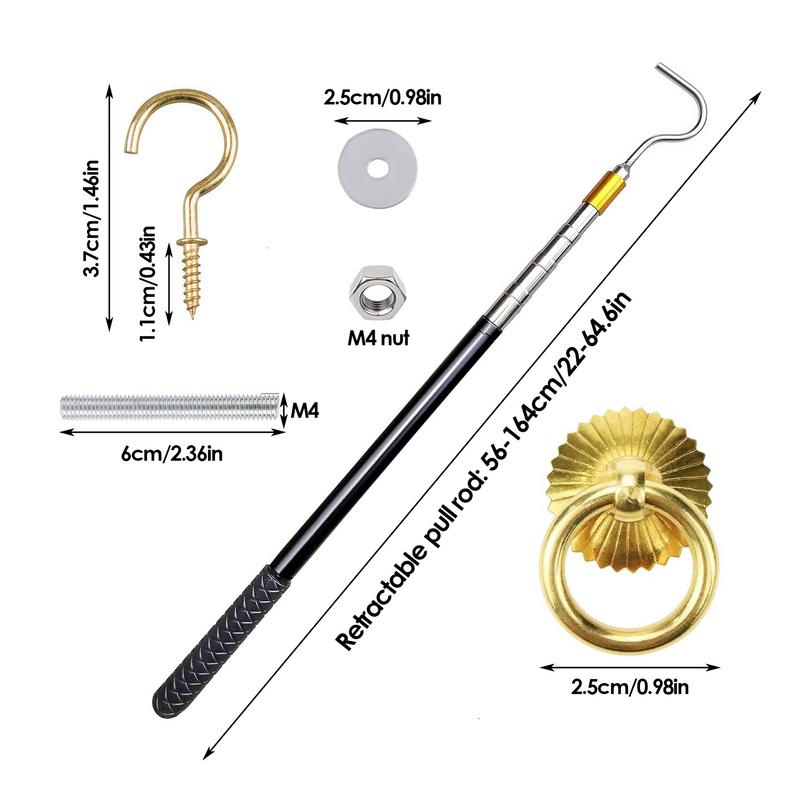 Ladder Pull Down System Kit Attic Metal Pull Hook Set Attic Pull Down System Hook Parts Replacement for Cord Ropes for Home