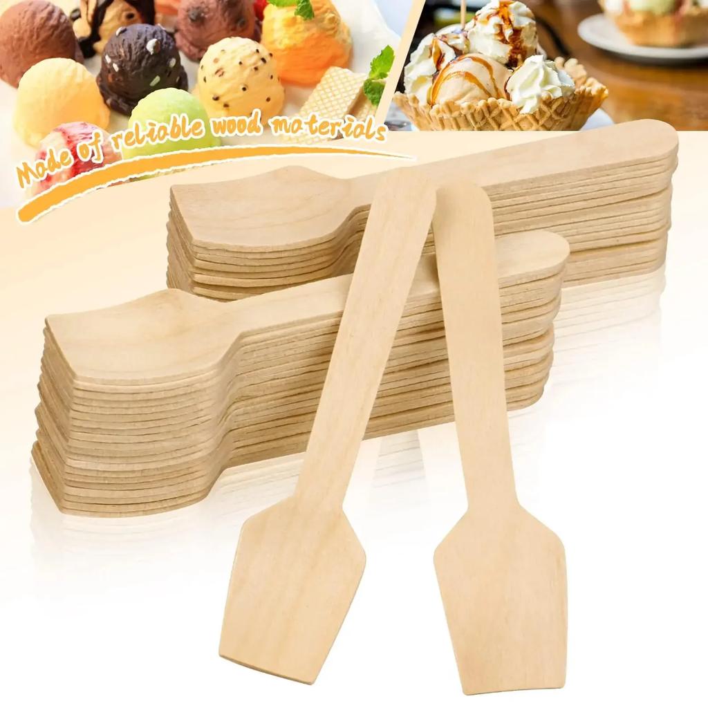 100pcs Disposable Wooden Spoon Mini Square Head Tasting Spoon Bulk Party Ice Cream Yogurt Wedding Dessert Tableware Honey Spoon