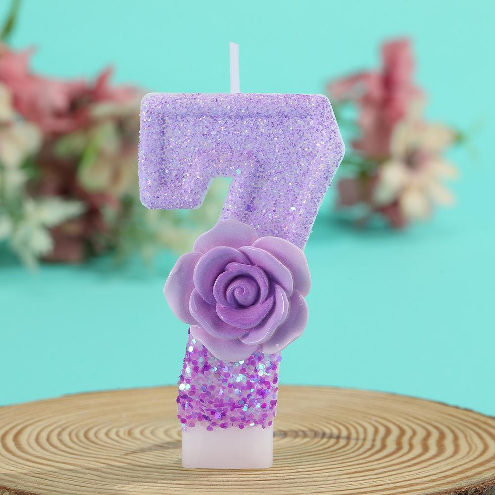 

Purple 3D Rose Glitter Number Birthday Candles Purple 3D Flower
