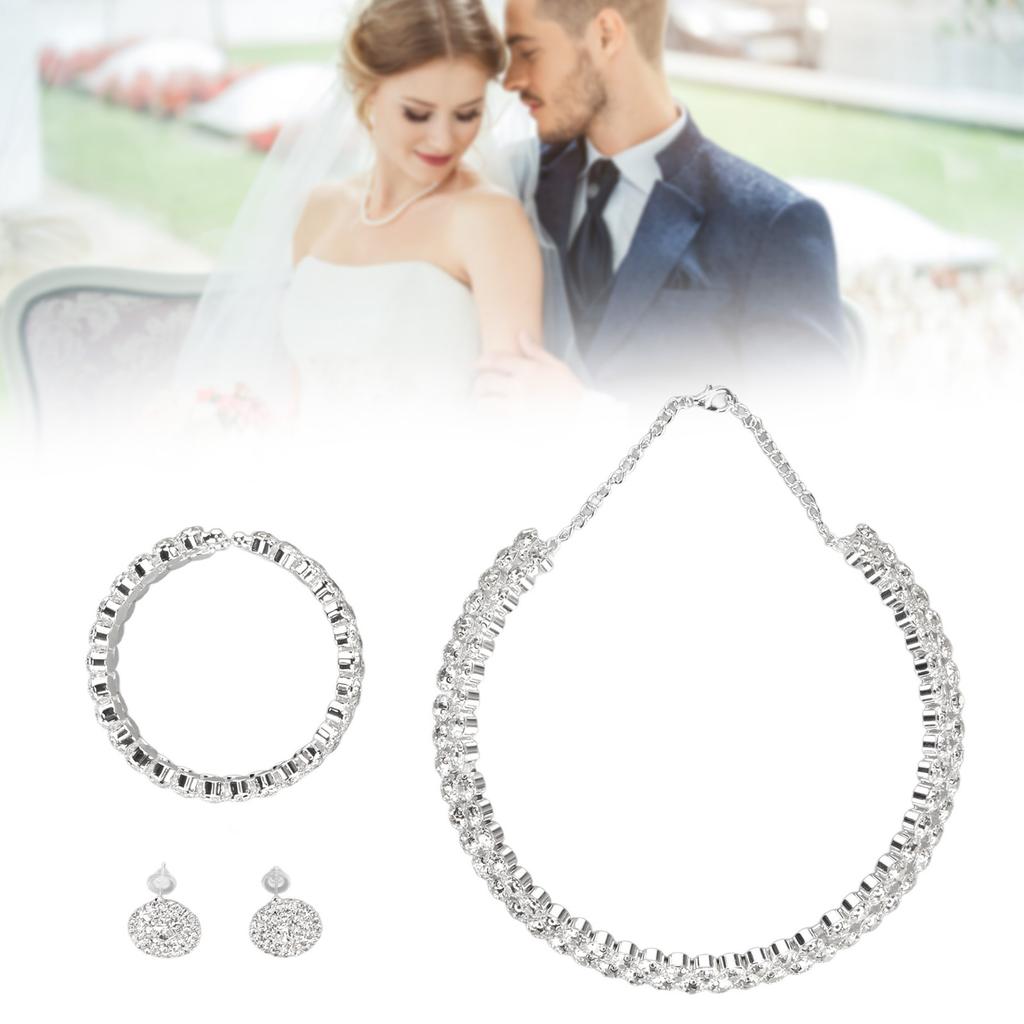 Bridal Jewelry Set Stylish Elegant Rhinestone Necklace Bracelet Earrings for Wedding Prom Engagement