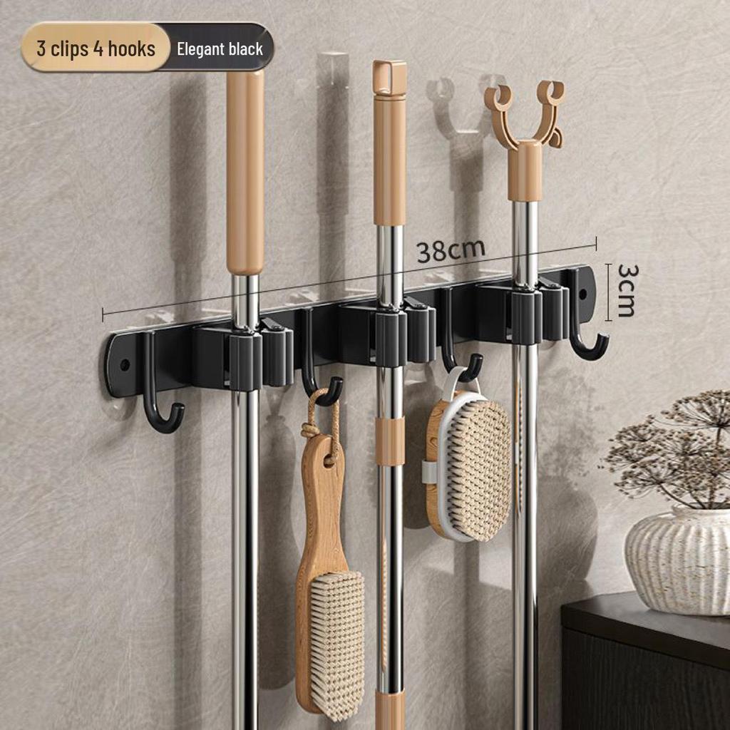 Stainless Steel No-Drill Mop & Broom Wall Mount Hanger