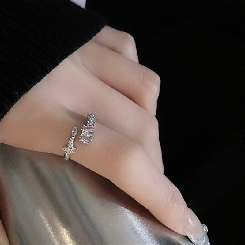 

Pink Zircon Series Open Ring Cross French High-End Light Luxury Niche Design Sweet Cool Wind Ring Female Tide Adjustable opening