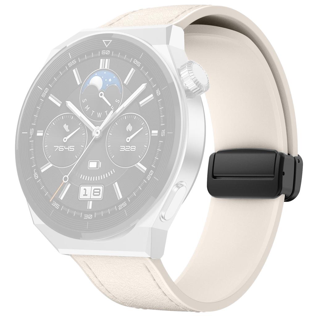 For Huawei Watch 4/4 Pro/GT 4 46mm Watch Strap 22mm Magnetic Leather Coated Silicone Band