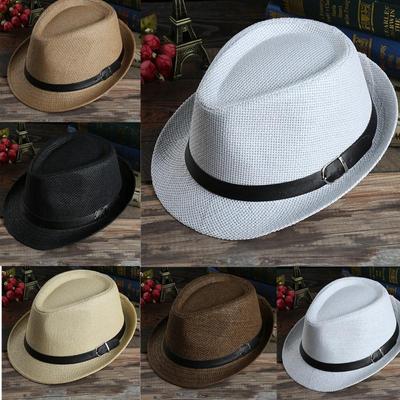 Men's Hat Woven Straw Sunshade Hat Casual Hat Belt Buckle Beach Hat Straw Sun White Wedding Black Belt Fedoras