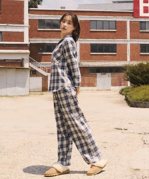 [BYC] Unisex Cotton Fleece Blue Check Pajama Set [Shipped from Korea] 100% Authentic