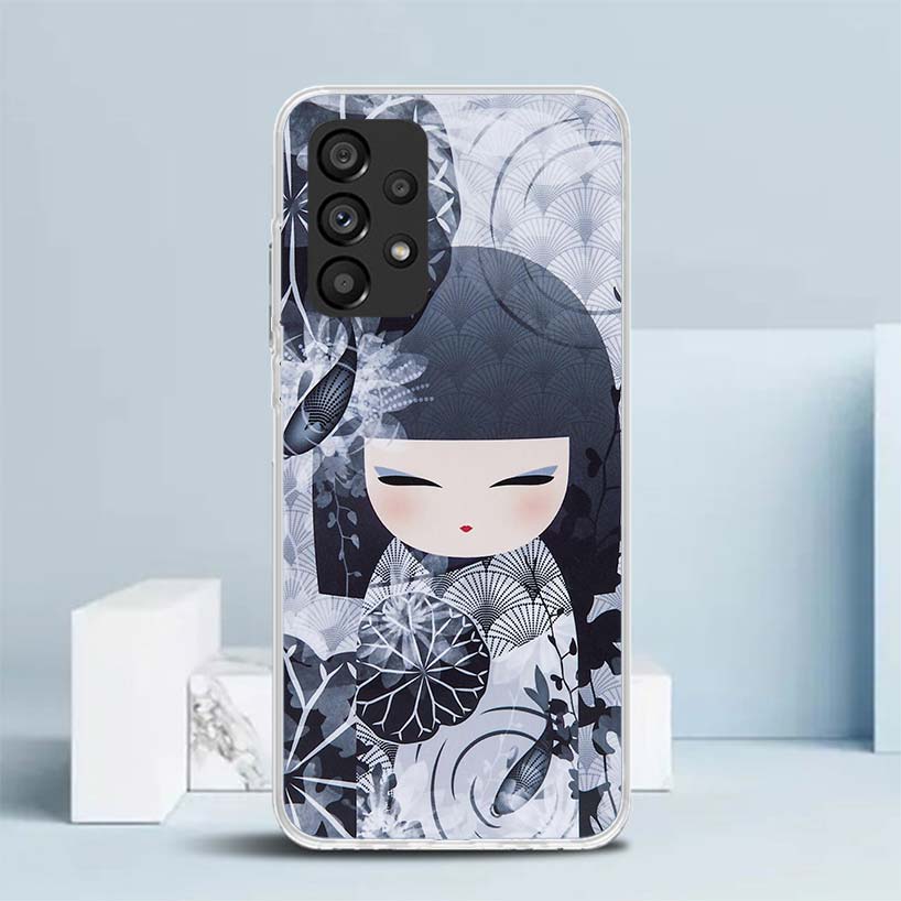 Kokeshi Doll Kimono Girl Soft Cover for Samsung Galaxy A17 A37 A57 A16 A26 A36 A56 A15 A14 A55 Phone Case A13 A53 A25 A35 A24 A3