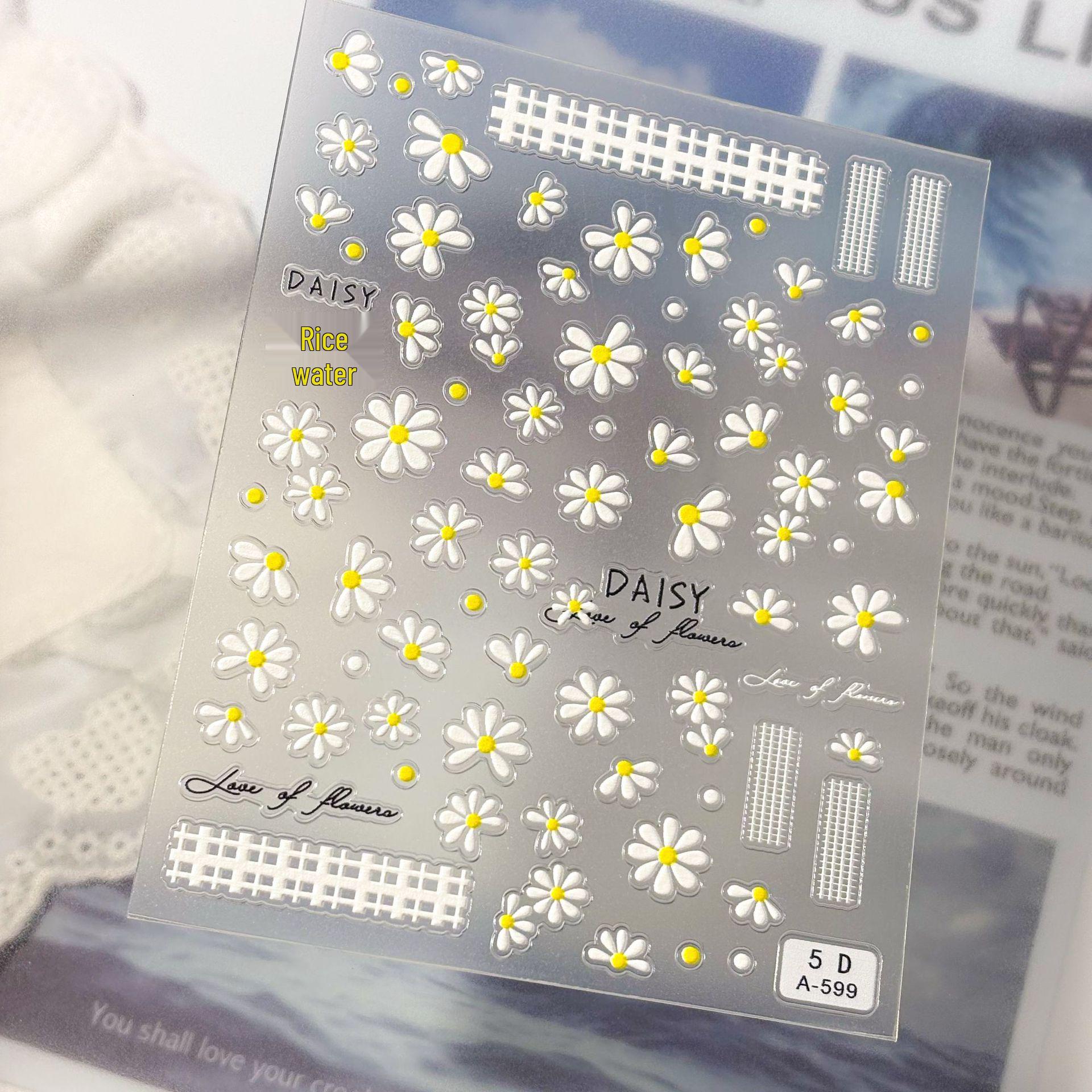 5D Embossed Bow Flower Cartoon 3D Nail Art Stickers - French Pastoral Design