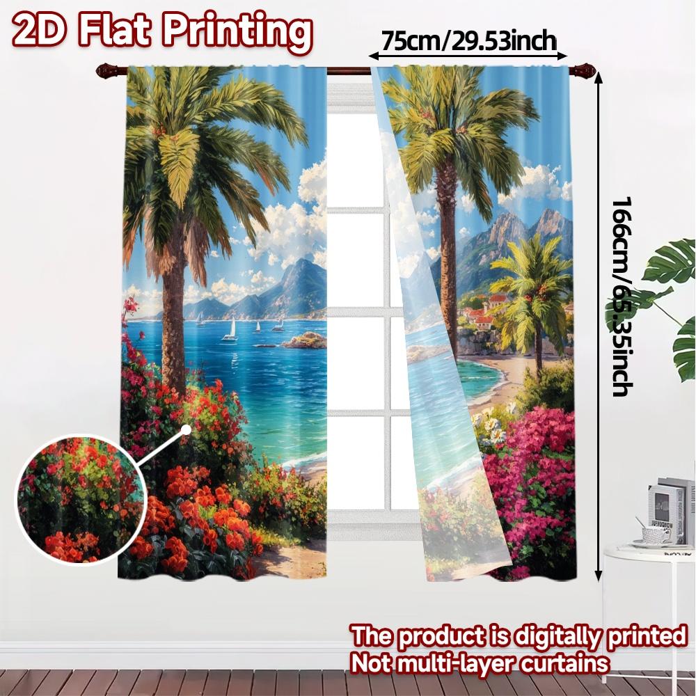 Set Of 2 Flat Printing Curtains Without Rod Tropical Escape Semi Outdoor Decorations Modern Sheer Made Polyester