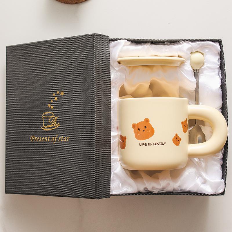 Bear Ceramic Mug Cute Cartoon Creative High Looking Household Coffee Couple Breakfast Cup Gift