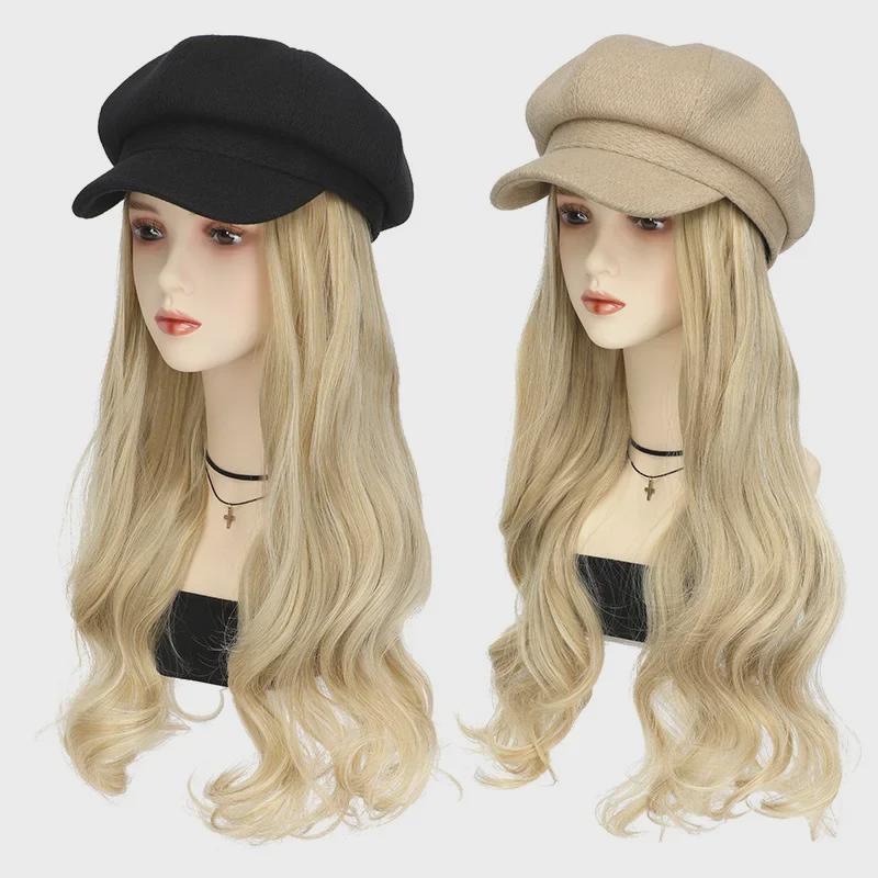 Women's Long Wavy Detachable Hat Wig – Full Head Natural-Look Curly Hair
