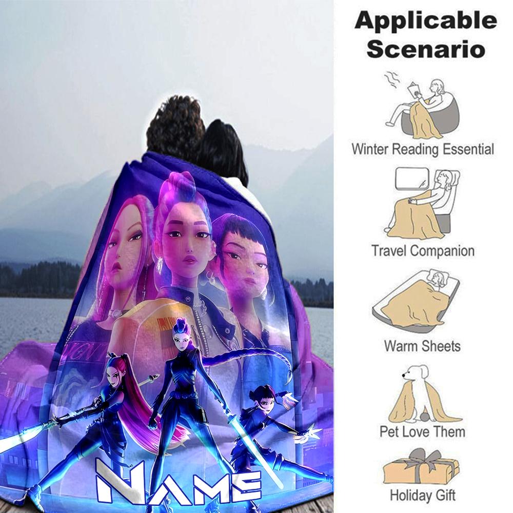 Customiz Name Personality Kpop Demon Hunters  Blanket Soft &Warm Sofa Office Bed Travel Lunch Break Blanket, Gift Suitable All Seasons