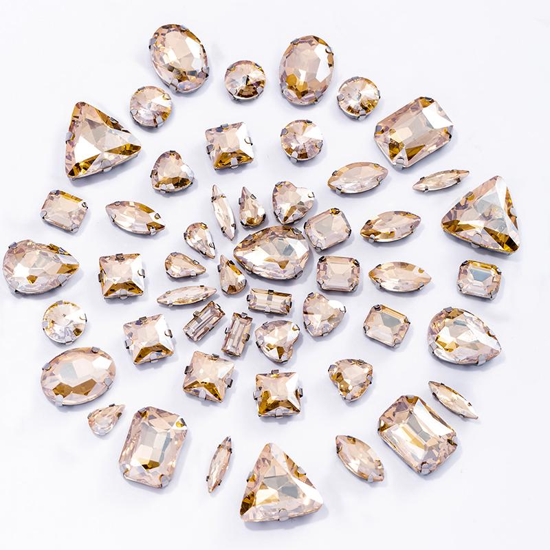 Sliver Claw Rhinestones Setting Shape Mix Clear Jelly Candy AB Glass Crystal Sew On Rhinestone Wedding Dress Shoes Bags DIY Trim