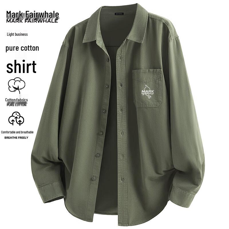 Mark Fairwhale Men s Casual Pure Cotton Long Sleeve Lapel Shirt Jacket L