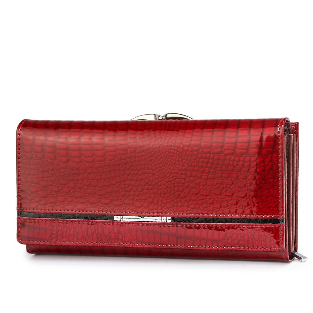 

Women s Genuine Lacquered Leather Crocodile Pattern Clutch Wallet - High-End, Shiny, Large Capacity