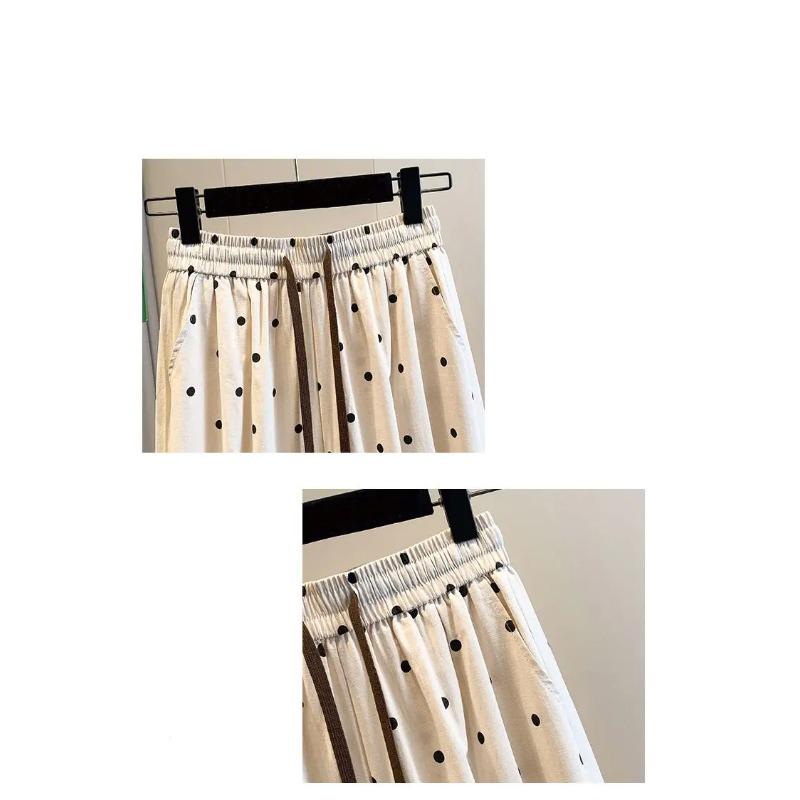 2026 Summer Cotton Linen Polka Dot Trousers Women's Loose Wide Leg Versatile Nine Point Harem Pants Korean Version Lantern Pants